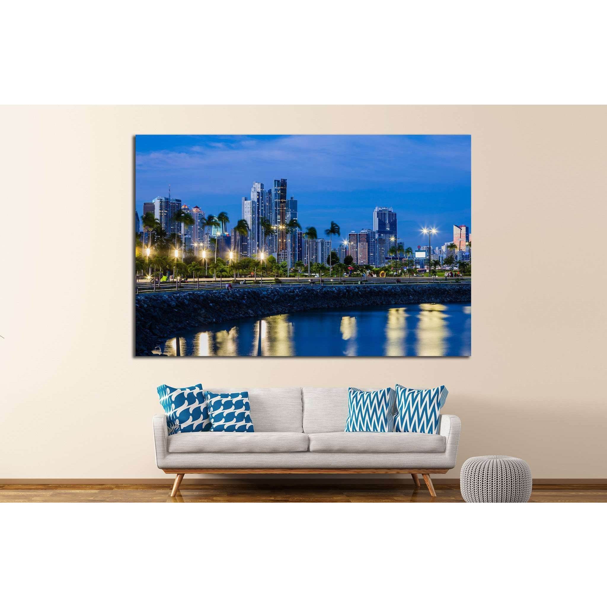 Skyline of Panama City at blue hour №1559 Ready to Hang Canvas Print