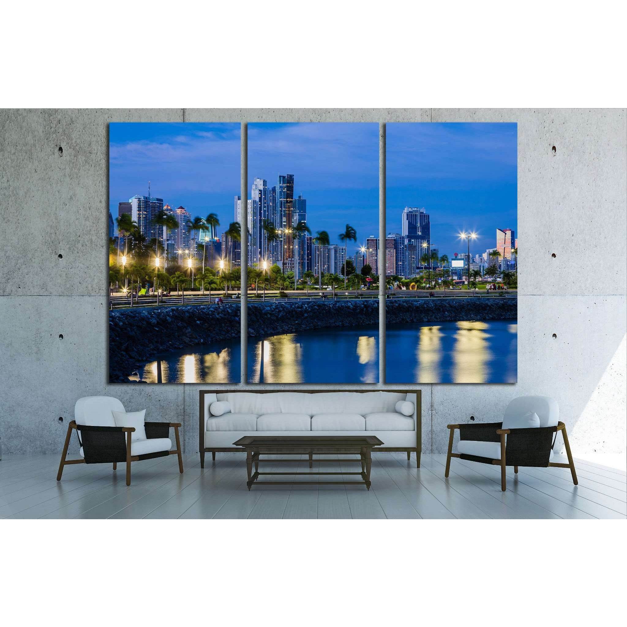 Skyline of Panama City at blue hour №1559 Ready to Hang Canvas Print