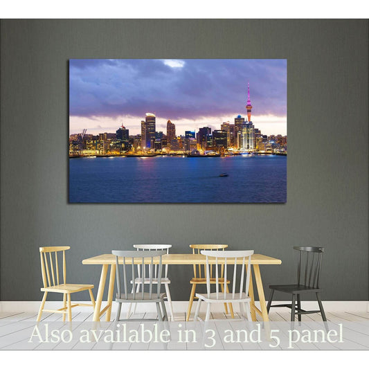Skyline photo of the biggest city in the New Zealand, Auckland. The photo was taken after sunset across the bay №2278 Ready to Hang Canvas PrintCanvas art arrives ready to hang, with hanging accessories included and no additional framing required. Every c