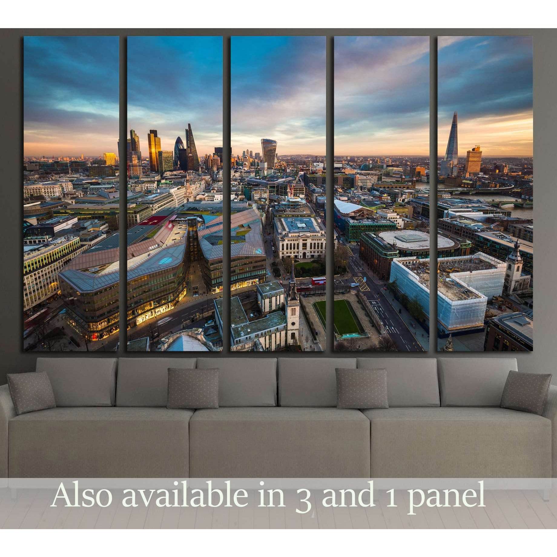 Skyline view of the famous financial bank district of London at magic hour №2998 Ready to Hang Canvas PrintCanvas art arrives ready to hang, with hanging accessories included and no additional framing required. Every canvas print is hand-crafted, made on-