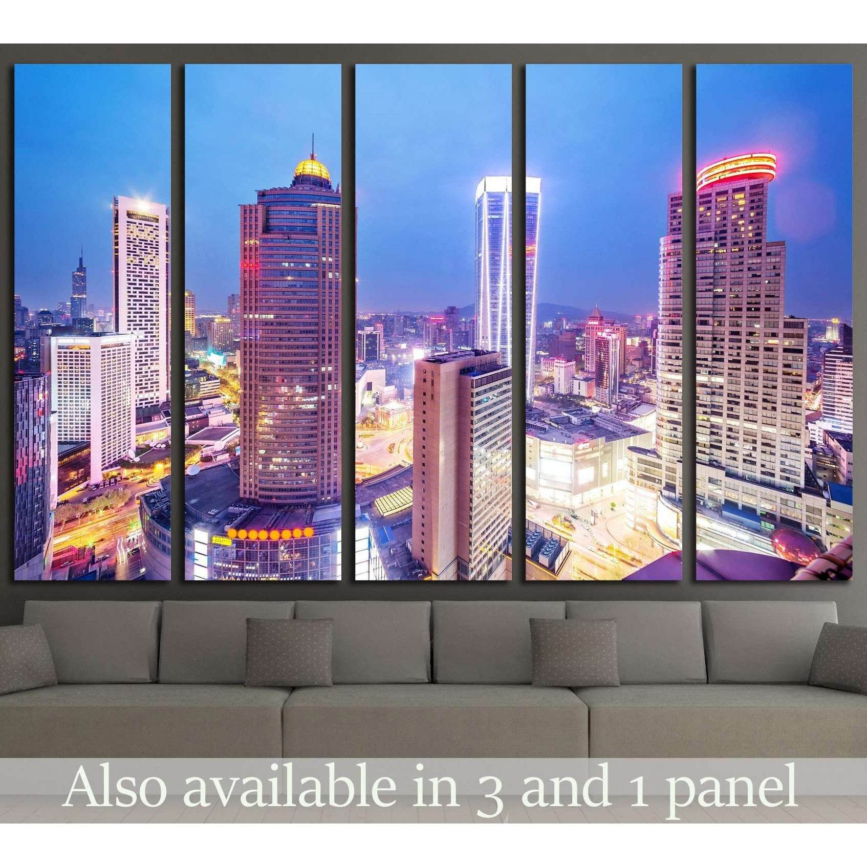 skyline,office buildings and cityscape at night №2281 Ready to Hang Canvas Print - Zellart Canvas Prints ALL_Products, s-2281