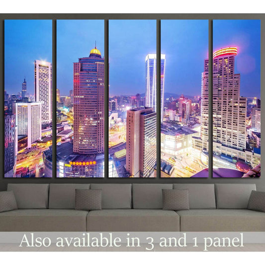 skyline,office buildings and cityscape at night №2281 Ready to Hang Canvas Print - Zellart Canvas Prints ALL_Products, s-2281