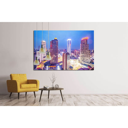 skyline,office buildings and cityscape at night №2281 Ready to Hang Canvas Print - Zellart Canvas Prints ALL_Products, s-2281