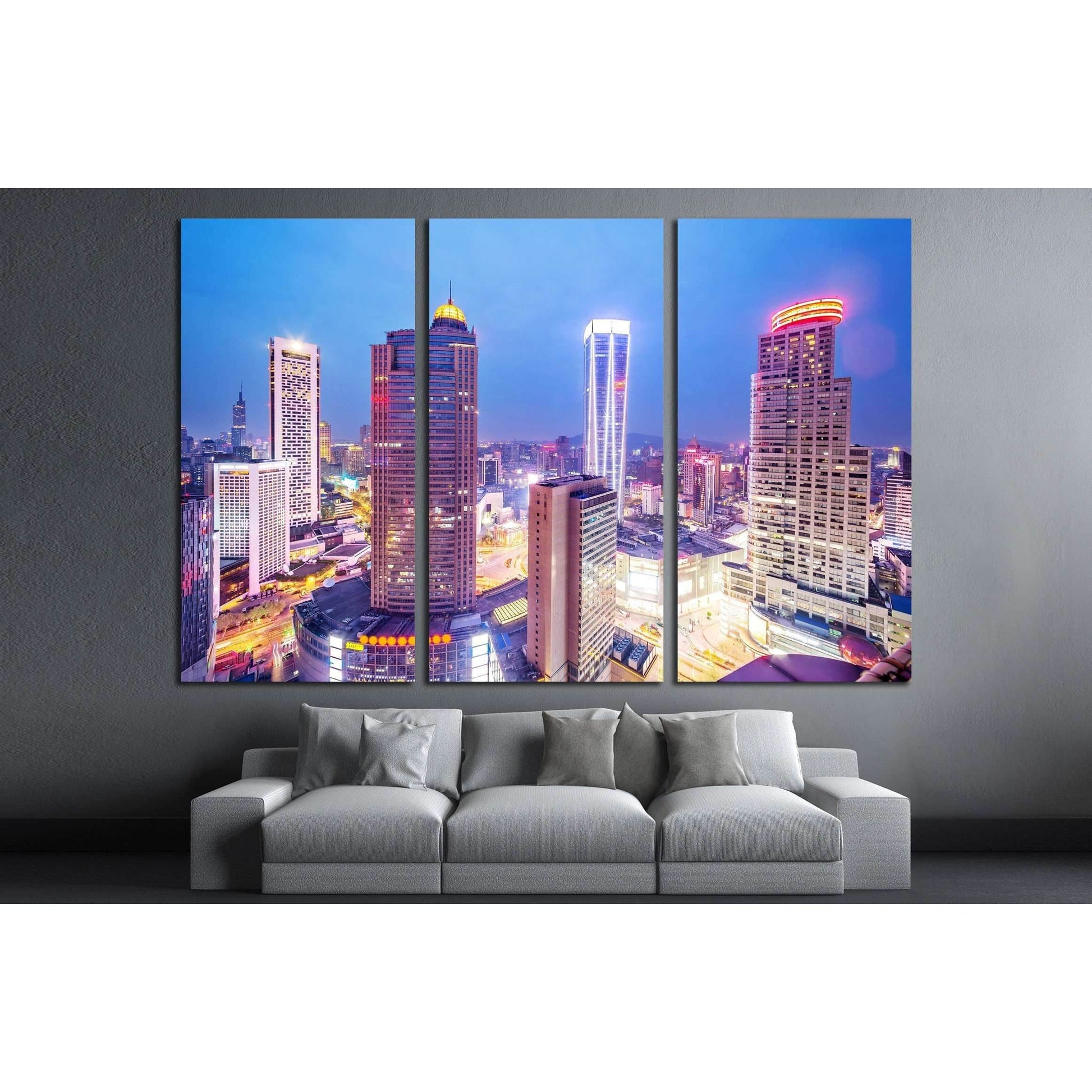 skyline,office buildings and cityscape at night №2281 Ready to Hang Canvas Print - Zellart Canvas Prints ALL_Products, s-2281