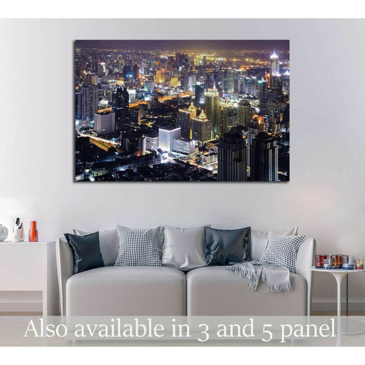 Skyscraper Bangkok downtown top View at Night from top of Thailand №2585 Ready to Hang Canvas Print - Zellart Canvas Prints ALL_Products, s-2585