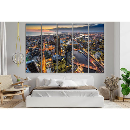 Skyscrapers Evening Melbourne Australia №SL346 Ready to Hang Canvas Print - Zellart Canvas Prints 0new, ALL_Products, Cityscapes & Skylines