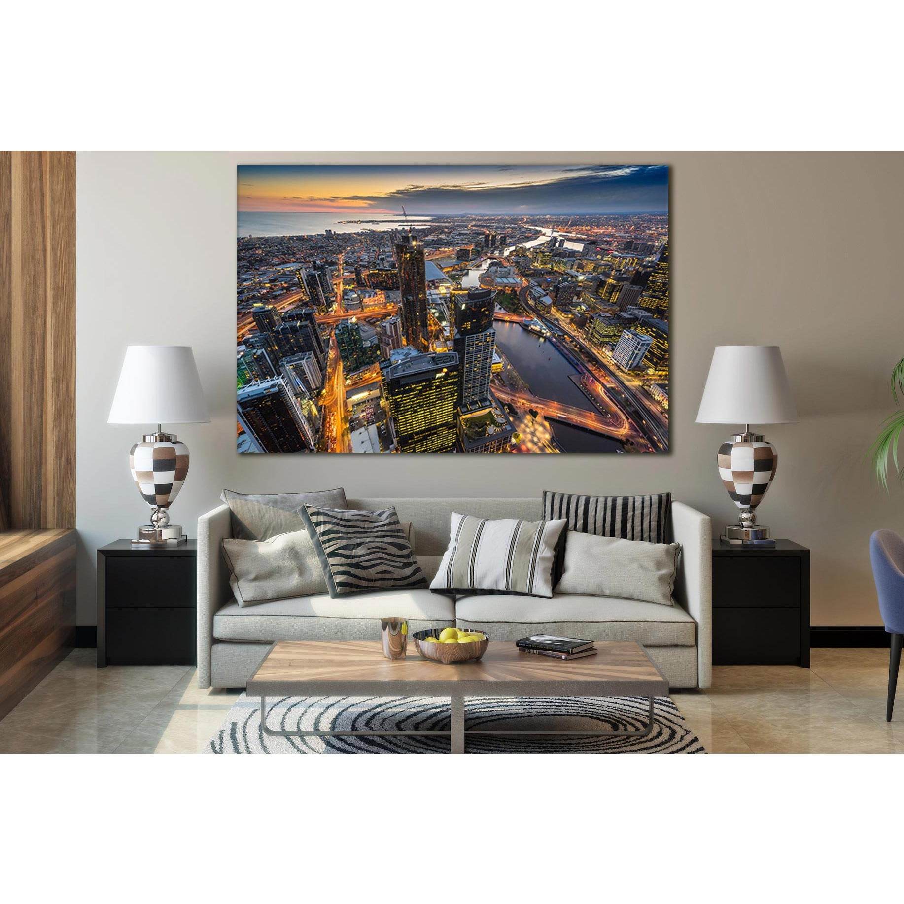 Skyscrapers Evening Melbourne Australia №SL346 Ready to Hang Canvas Print - Zellart Canvas Prints 0new, ALL_Products, Cityscapes & Skylines