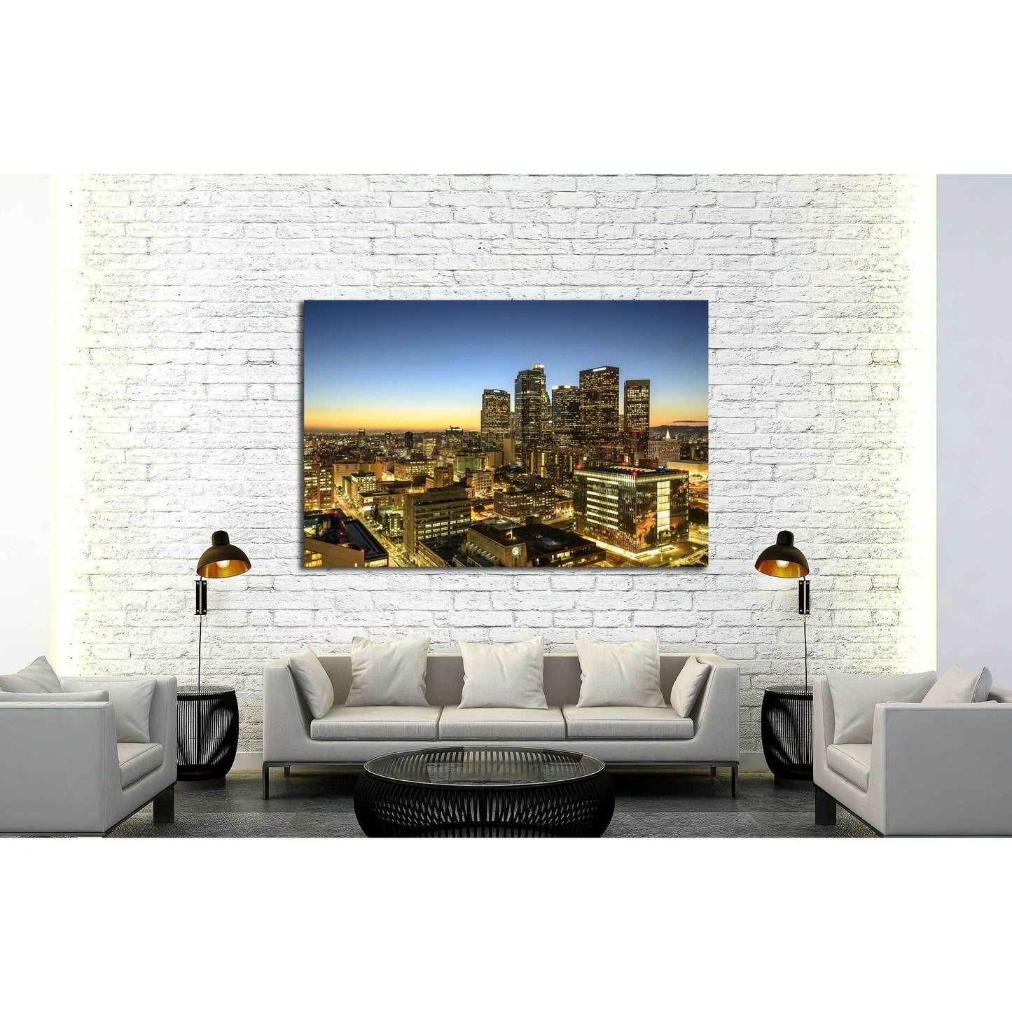 Skyscrapers in downtown Los Angeles California at sunset №2957 Ready to Hang Canvas Print - Zellart Canvas Prints ALL_Products, s-2957