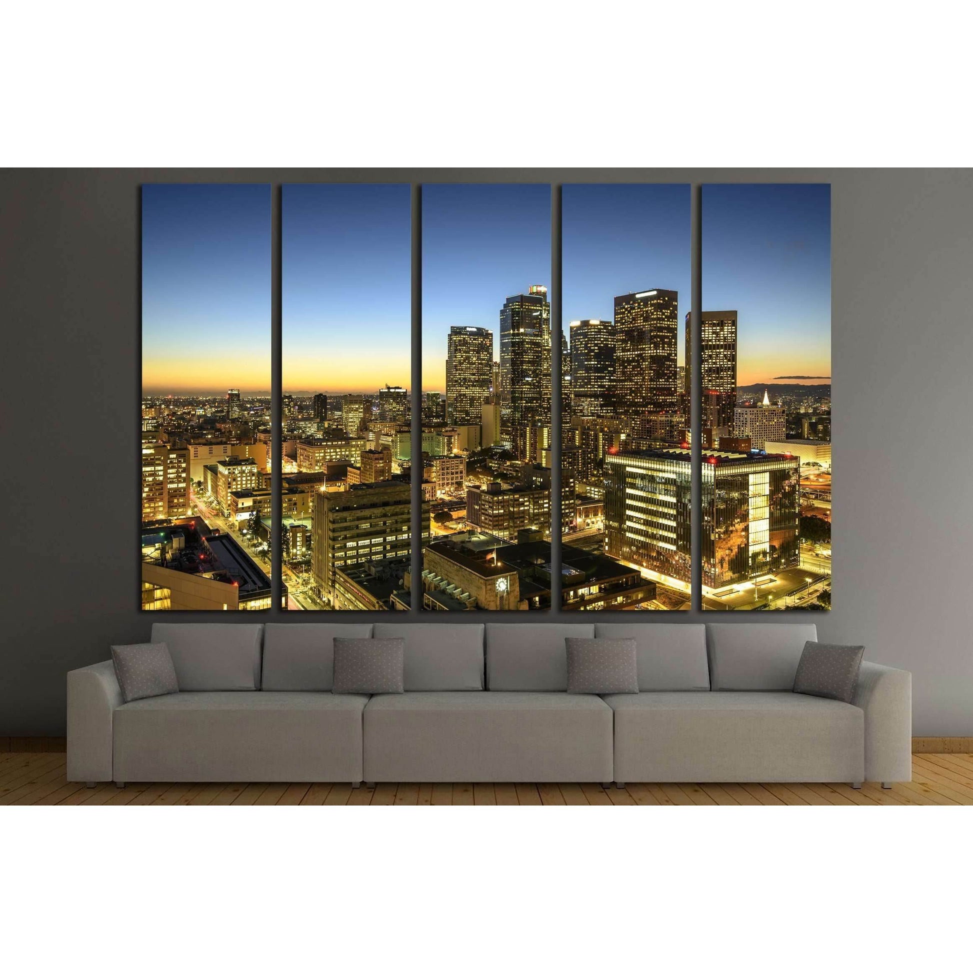Skyscrapers in downtown Los Angeles California at sunset №2957 Ready to Hang Canvas Print - Zellart Canvas Prints ALL_Products, s-2957