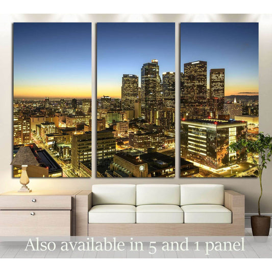 Skyscrapers in downtown Los Angeles California at sunset №2957 Ready to Hang Canvas Print - Zellart Canvas Prints ALL_Products, s-2957