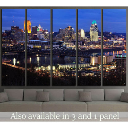 Skyscrapers On A Winter's Eve In Cincinnati Ohio, USA №1676 Ready to Hang Canvas Print - Zellart Canvas Prints ALL_Products, s-1676