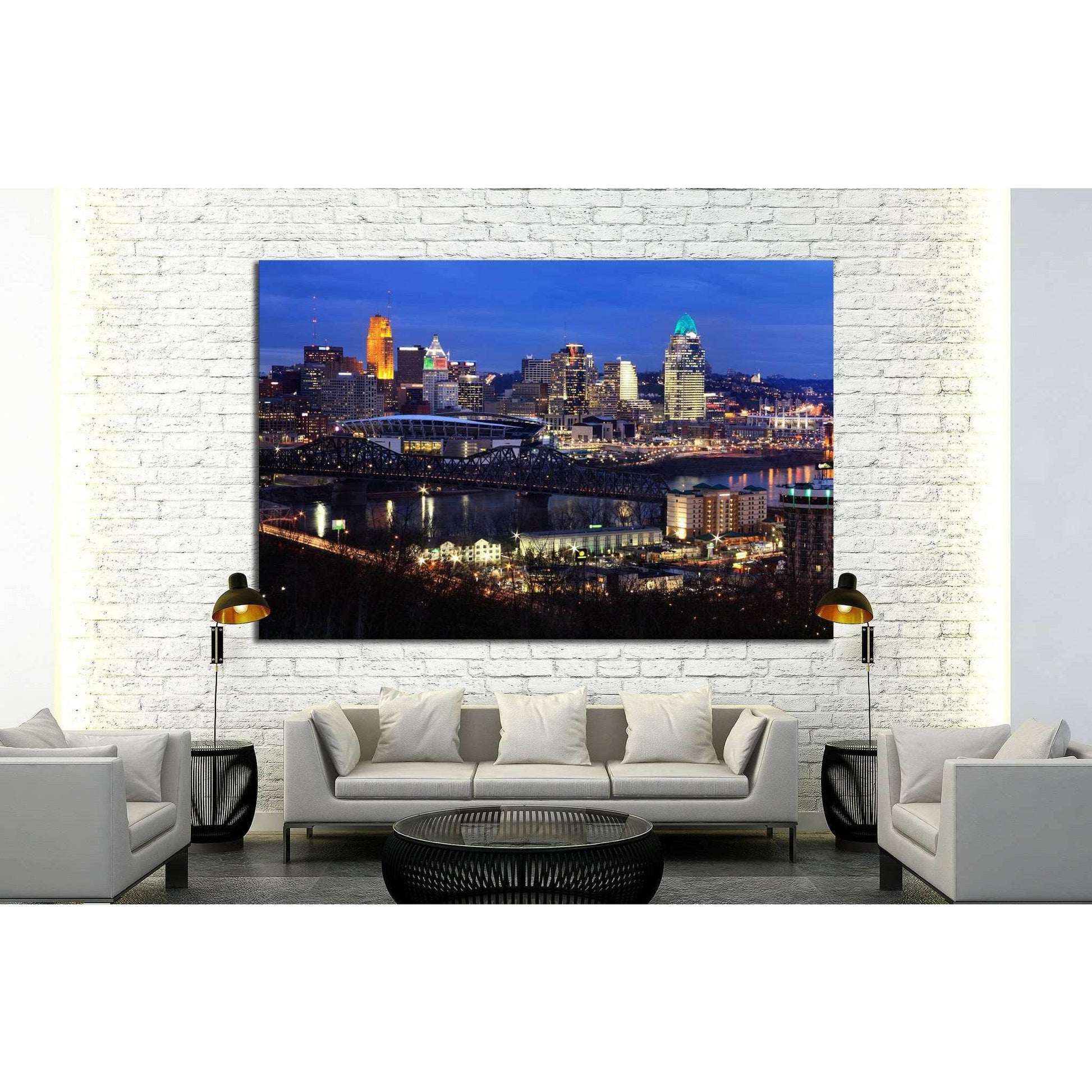 Skyscrapers On A Winter's Eve In Cincinnati Ohio, USA №1676 Ready to Hang Canvas Print - Zellart Canvas Prints ALL_Products, s-1676