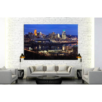 Skyscrapers On A Winter's Eve In Cincinnati Ohio, USA №1676 Ready to Hang Canvas Print - Zellart Canvas Prints ALL_Products, s-1676