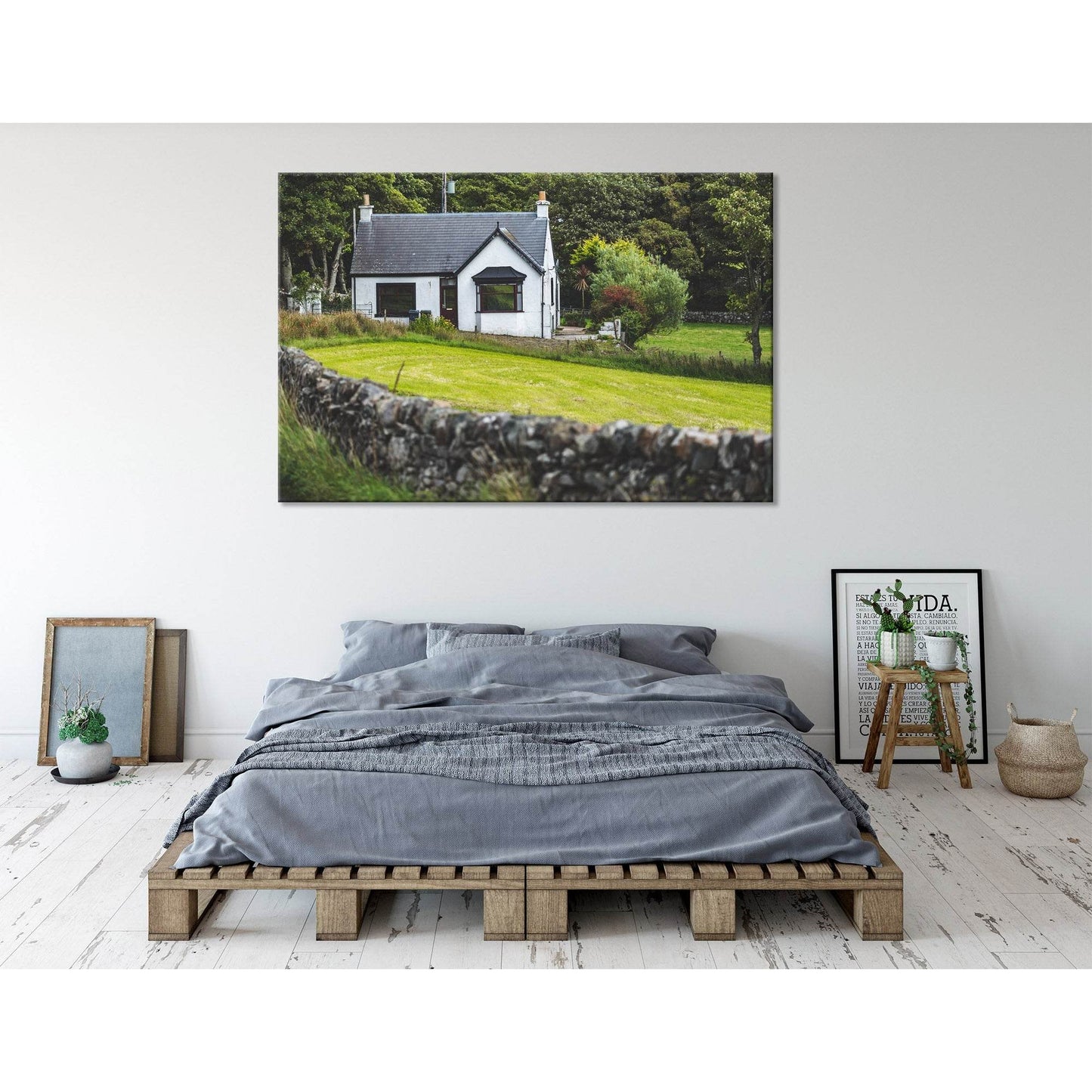 Small White Countryside Cottage, Islay Island №04204 Ready to Hang Canvas Print - Zellart Canvas Prints ALL_Products