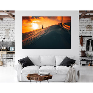 Snowboarder On A Snowy Hill During Sunset №04431 Ready to Hang Canvas Print - Zellart Canvas Prints ALL_Products