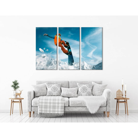 Snowboarder Riding In The Mountains On A Sunny Day №04435 Ready to Hang Canvas Print - Zellart Canvas Prints ALL_Products