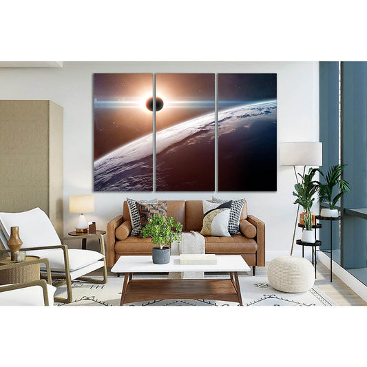 Solar Eclipse In Space №SL429 Ready to Hang Canvas Print - Zellart Canvas Prints 0new, ALL_Products, Astronomy & Space Canvas Wall Art
