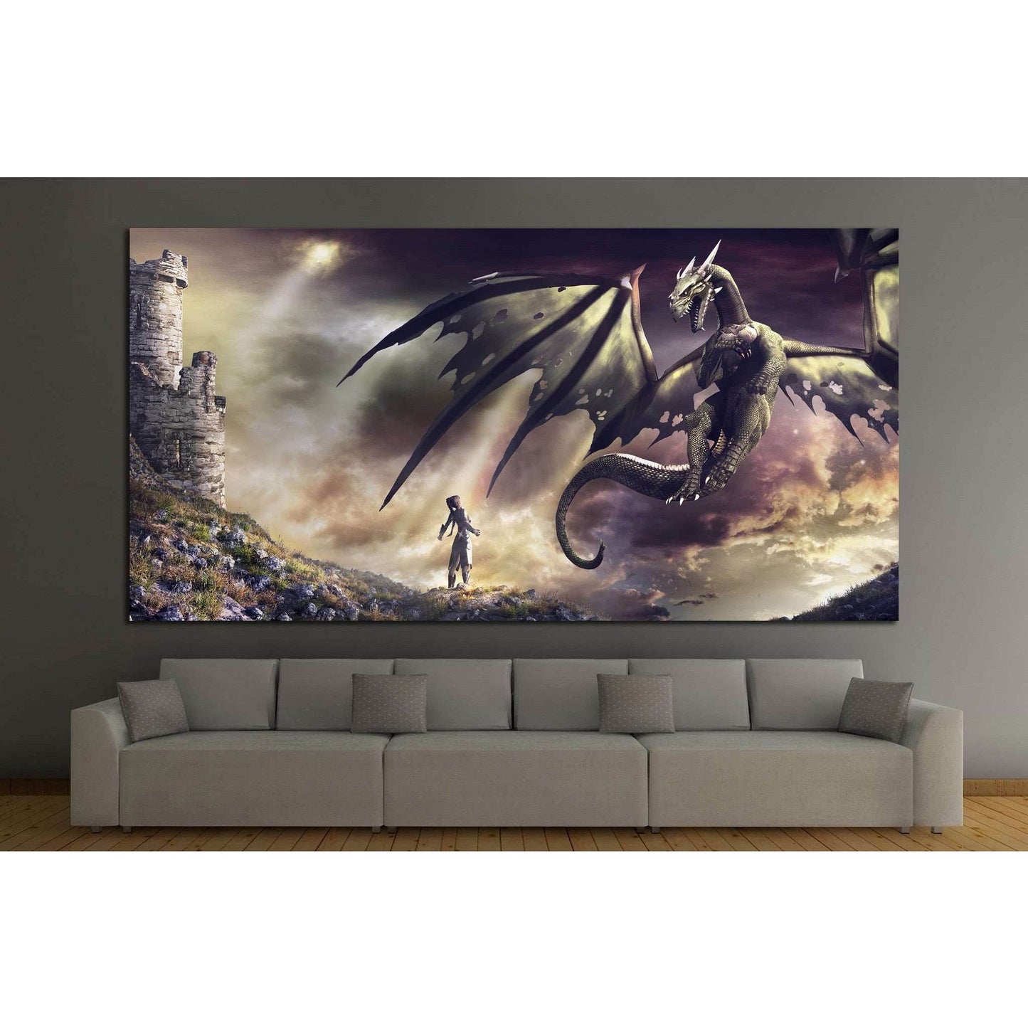 sorceress and green dragon №711 Ready to Hang Canvas Print - Zellart Canvas Prints ALL_Products, s-711