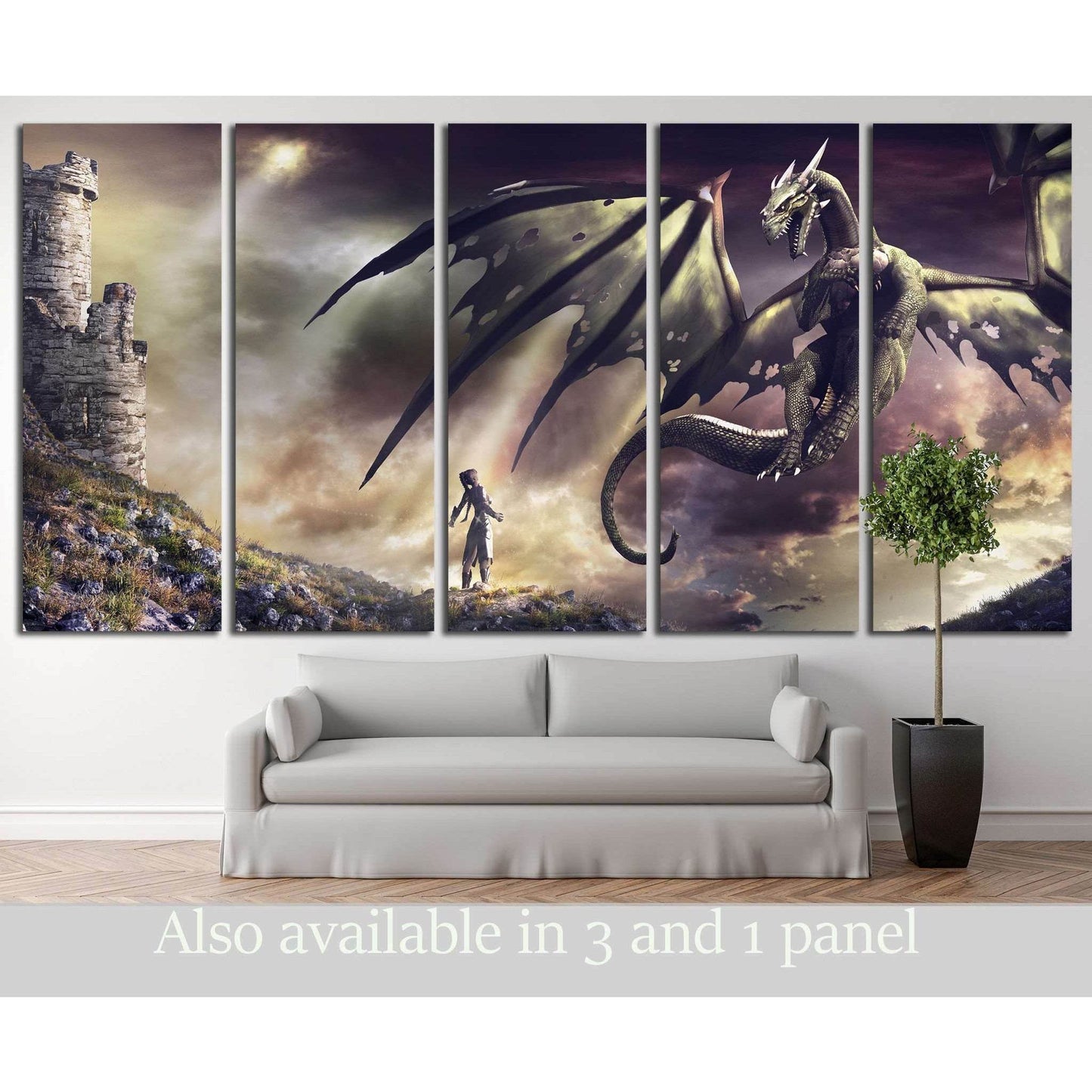 sorceress and green dragon №711 Ready to Hang Canvas Print - Zellart Canvas Prints ALL_Products, s-711