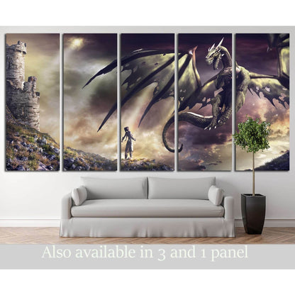 sorceress and green dragon №711 Ready to Hang Canvas Print - Zellart Canvas Prints ALL_Products, s-711