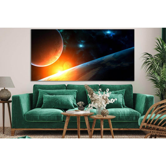 Space Dawn Over The Planet №SL985 Ready to Hang Canvas Print - Zellart Canvas Prints 0new, ALL_Products, Astronomy & Space Canvas Wall Art