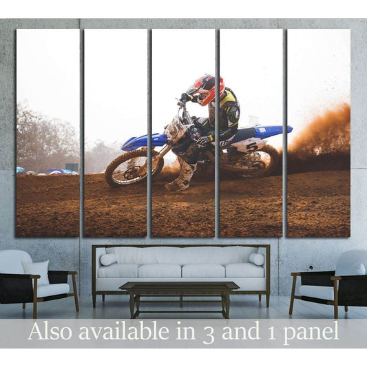 Sport Motorcycle,The motocross competition,rider cornering and free fee to see. №2487 Ready to Hang Canvas Print - Zellart Canvas Prints ALL_Products, s-2487