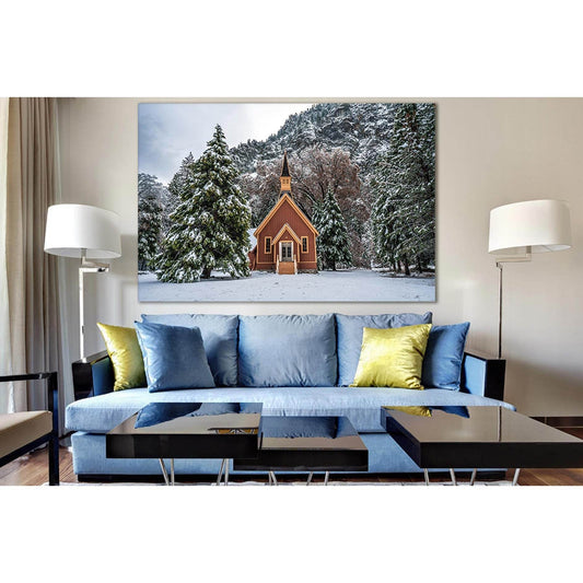 Spruce Trees Small House In Winter №SL1059 Ready to Hang Canvas Print - Zellart Canvas Prints 0new, ALL_Products, Trees Wall Art