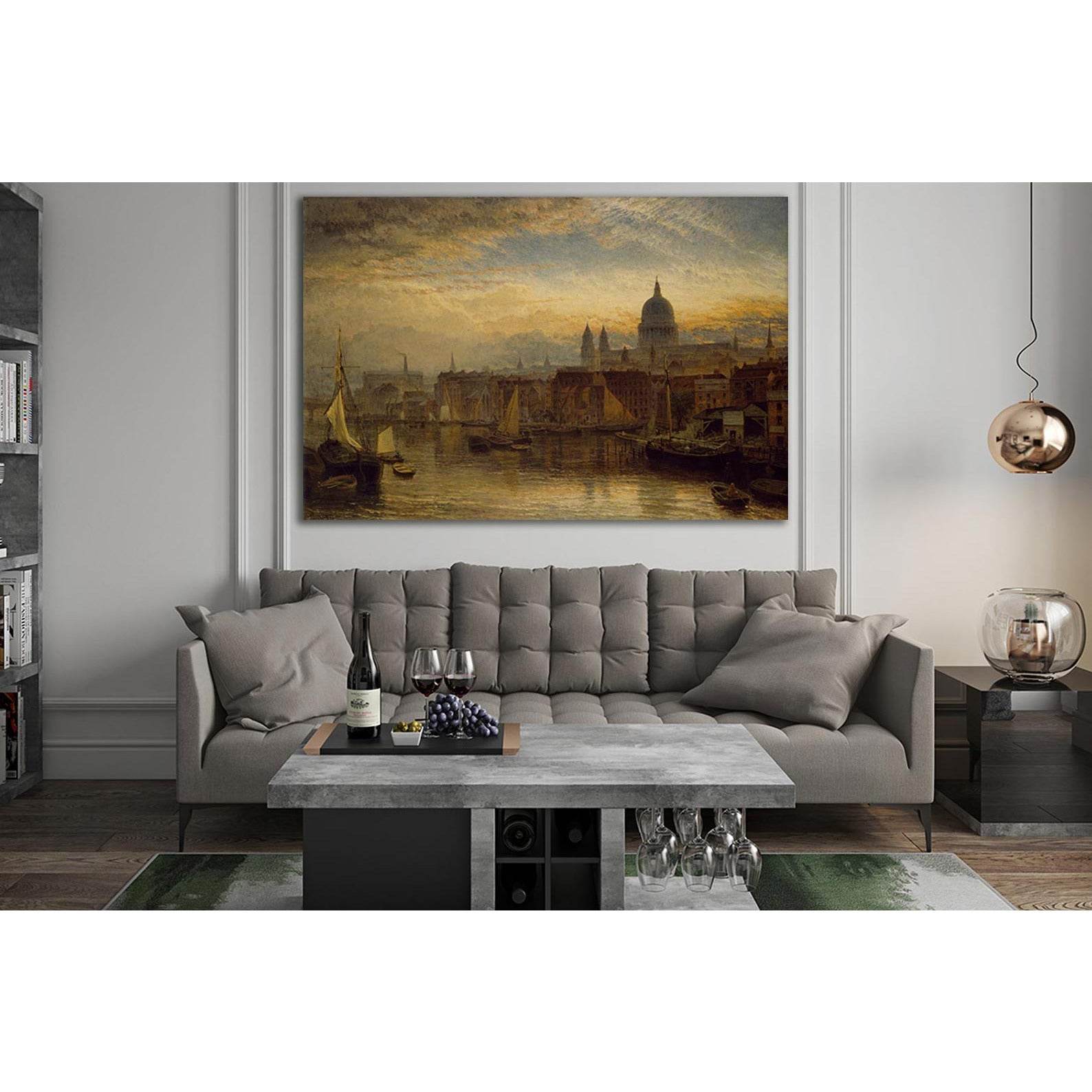 St Pauls From The River Thames Oil Painting №SL581 Ready to Hang Canvas Print - Zellart Canvas Prints 0new, ALL_Products, Oil Painting Wall Art