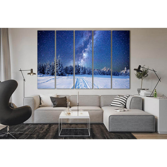 Starry Sky Over Winter Forest №SL423 Ready to Hang Canvas Print - Zellart Canvas Prints 0new, ALL_Products, Astronomy & Space Canvas Wall Art