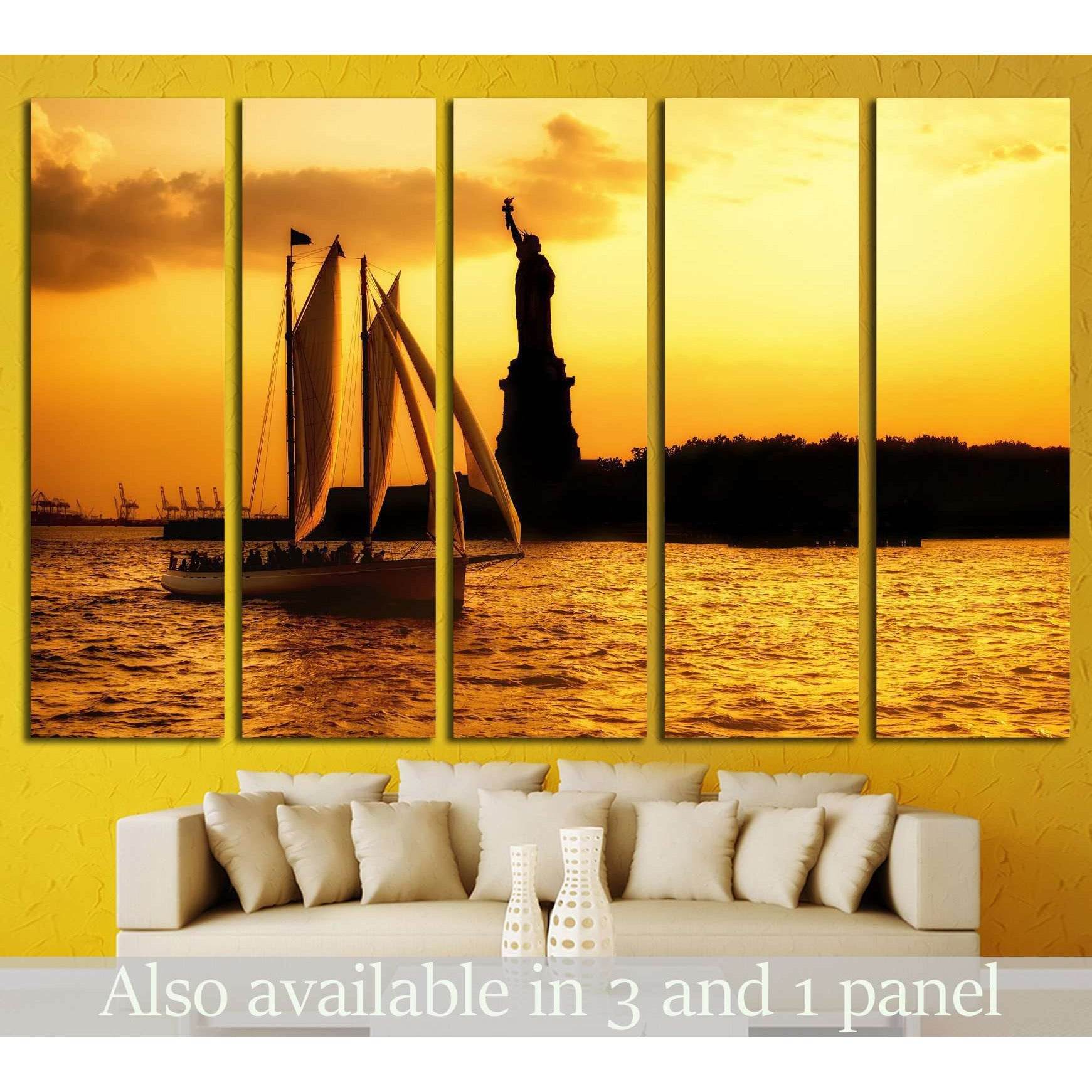 Statue of Liberty and a sailboat №1291 Ready to Hang Canvas Print - Zellart Canvas Prints ALL_Products, s-1291