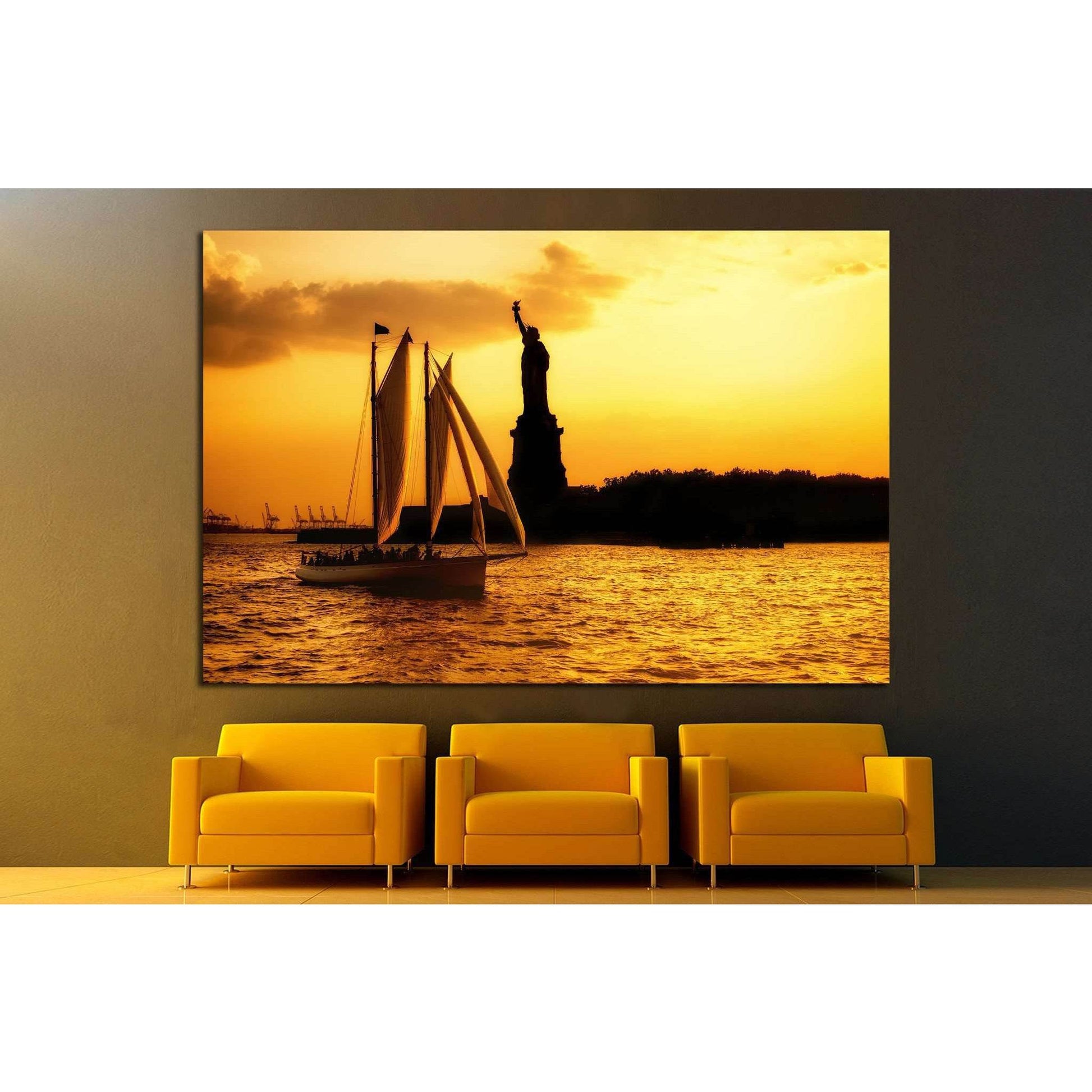 Statue of Liberty and a sailboat №1291 Ready to Hang Canvas Print - Zellart Canvas Prints ALL_Products, s-1291
