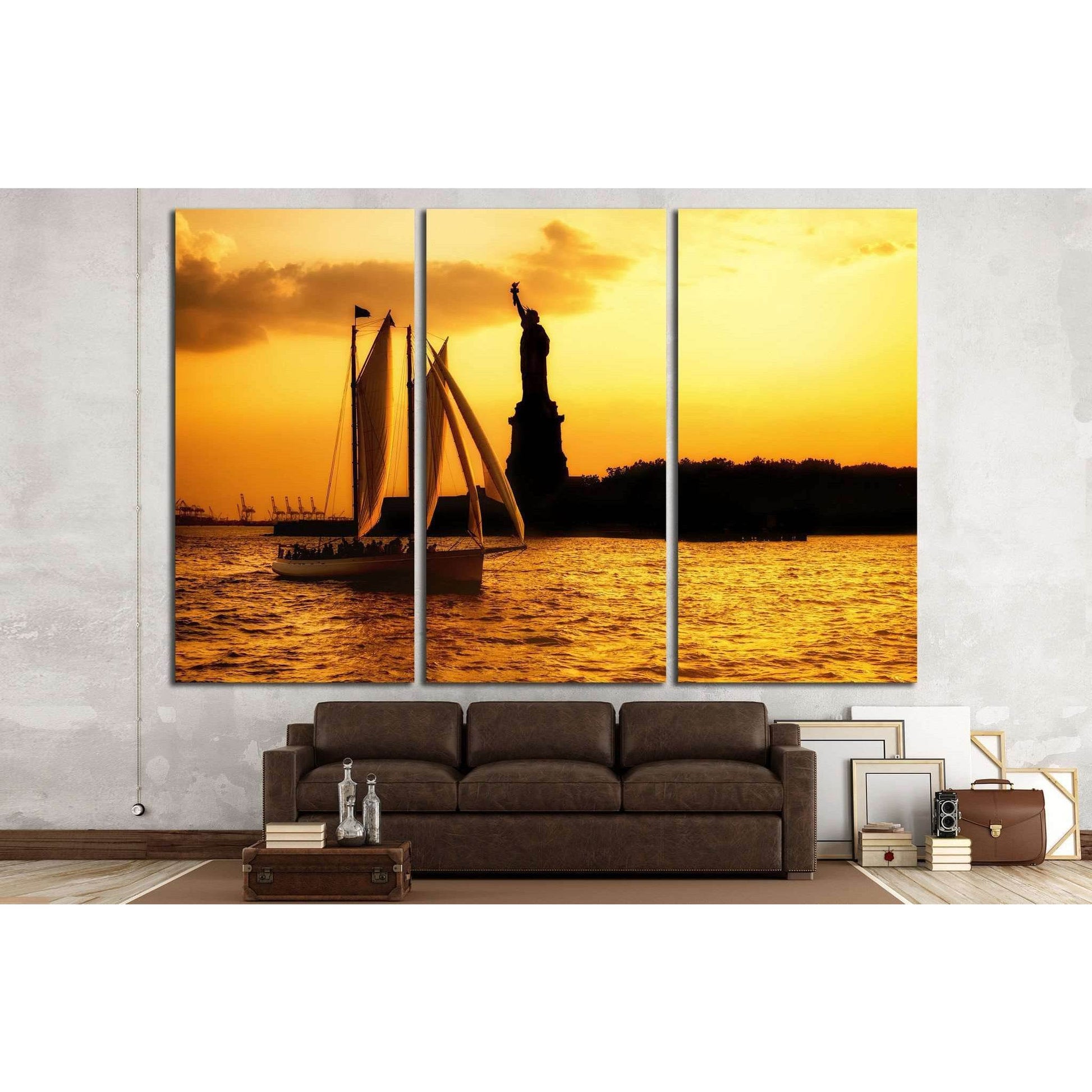 Statue of Liberty and a sailboat №1291 Ready to Hang Canvas Print - Zellart Canvas Prints ALL_Products, s-1291