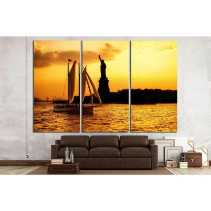 Statue of Liberty and a sailboat №1291 Ready to Hang Canvas Print - Zellart Canvas Prints ALL_Products, s-1291