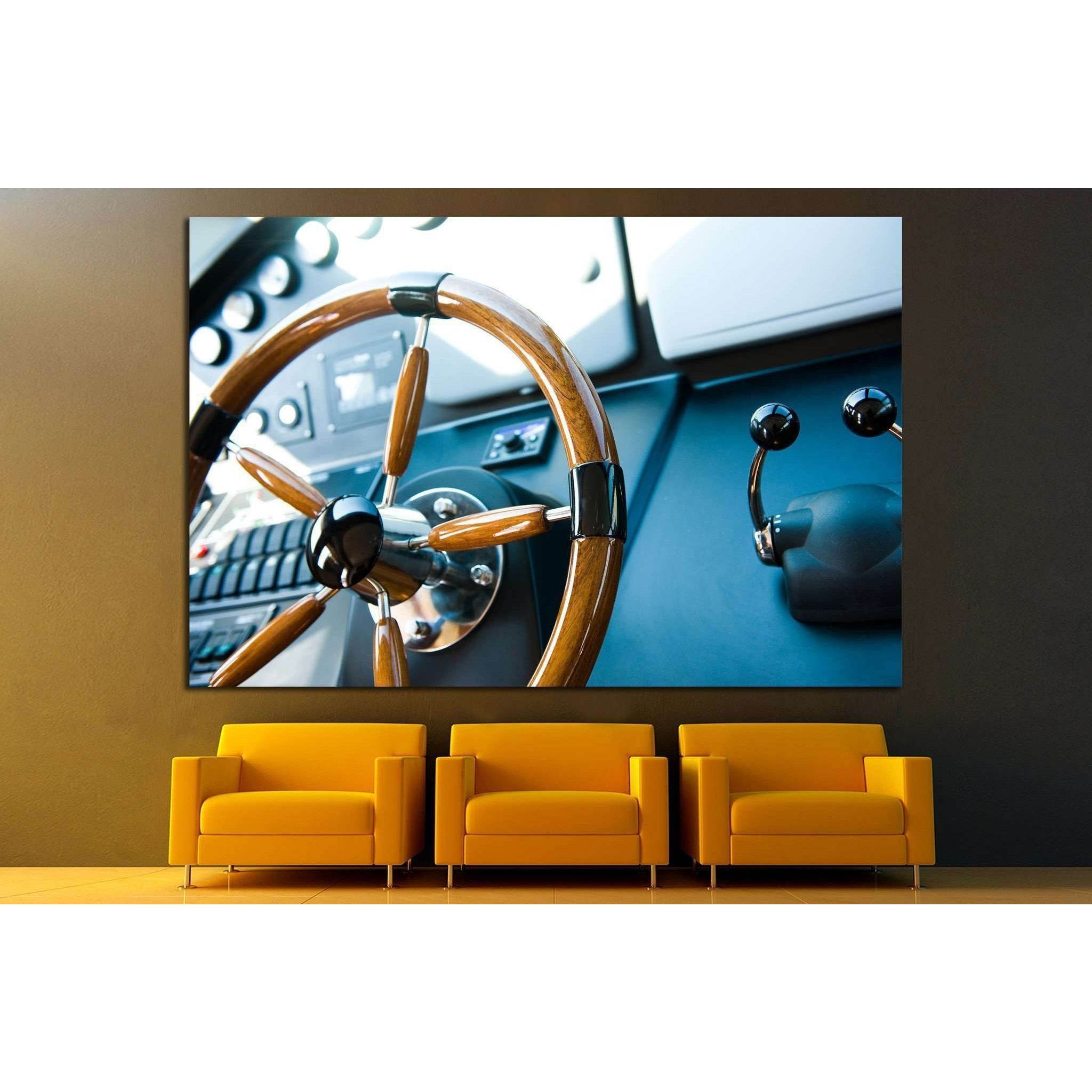 Steering wheel on a luxury yacht №1410 Ready to Hang Canvas Print