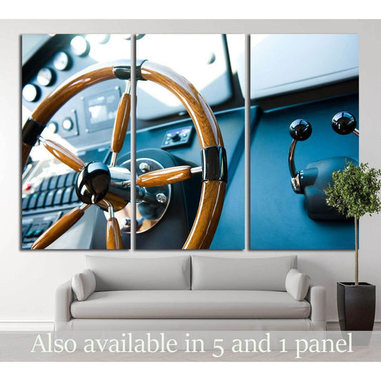 Steering wheel on a luxury yacht №1410 Ready to Hang Canvas PrintCanvas art arrives ready to hang, with hanging accessories included and no additional framing required. Every canvas print is hand-crafted, made on-demand at our workshop and expertly stretc