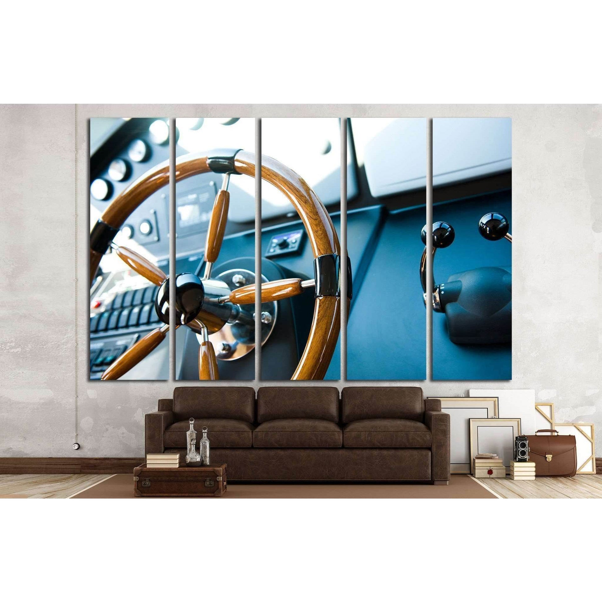 Steering wheel on a luxury yacht №1410 Ready to Hang Canvas PrintCanvas art arrives ready to hang, with hanging accessories included and no additional framing required. Every canvas print is hand-crafted, made on-demand at our workshop and expertly stretc