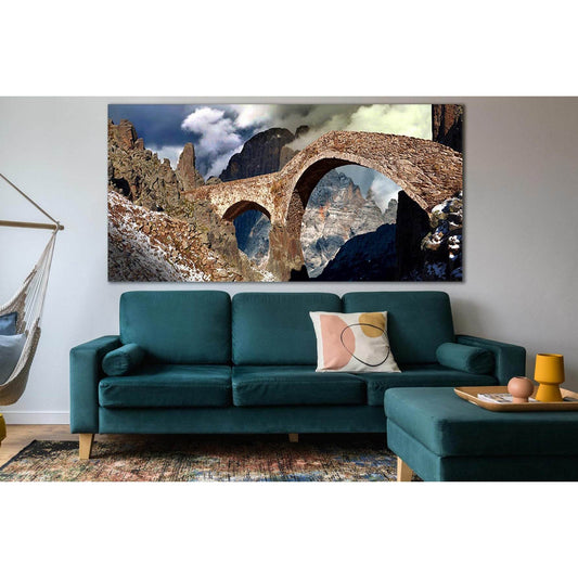 Stone Bridge In The Mountains №SL1128 Ready to Hang Canvas Print - Zellart Canvas Prints 0new, ALL_Products, Bridges Wall Art