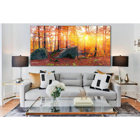 Stones In Forest Sunset №SL282 Ready to Hang Canvas Print - Zellart Canvas Prints 0new, ALL_Products, SUNRISE & SUNSET WALL ART