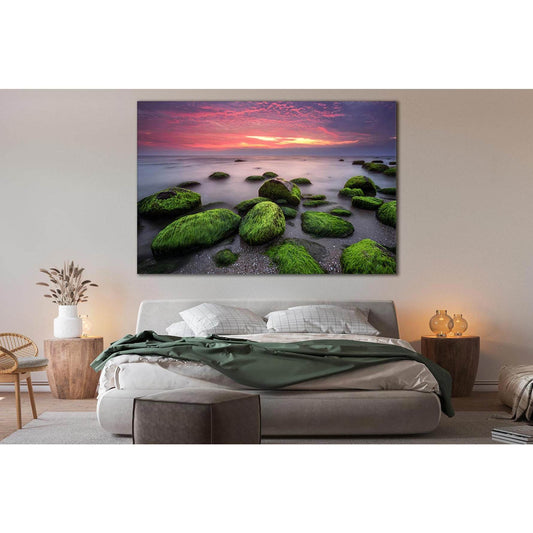 Stones In Moss Sunset №SL239 Ready to Hang Canvas Print - Zellart Canvas Prints 0new, ALL_Products, SUNRISE & SUNSET WALL ART