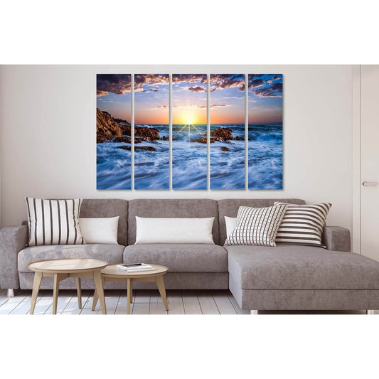 Storm waves at sunrise №D1232 Ready to Hang Canvas Print - Zellart Canvas Prints 0new, ALL_Products, Sunrise & sunset wall art