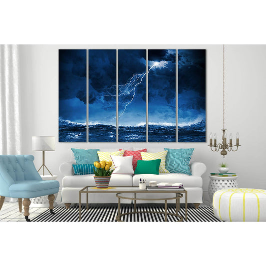 Stormy Sea And Lightning №SL142 Ready to Hang Canvas Print - Zellart Canvas Prints 0new, ALL_Products, Beach Ocean & Waves