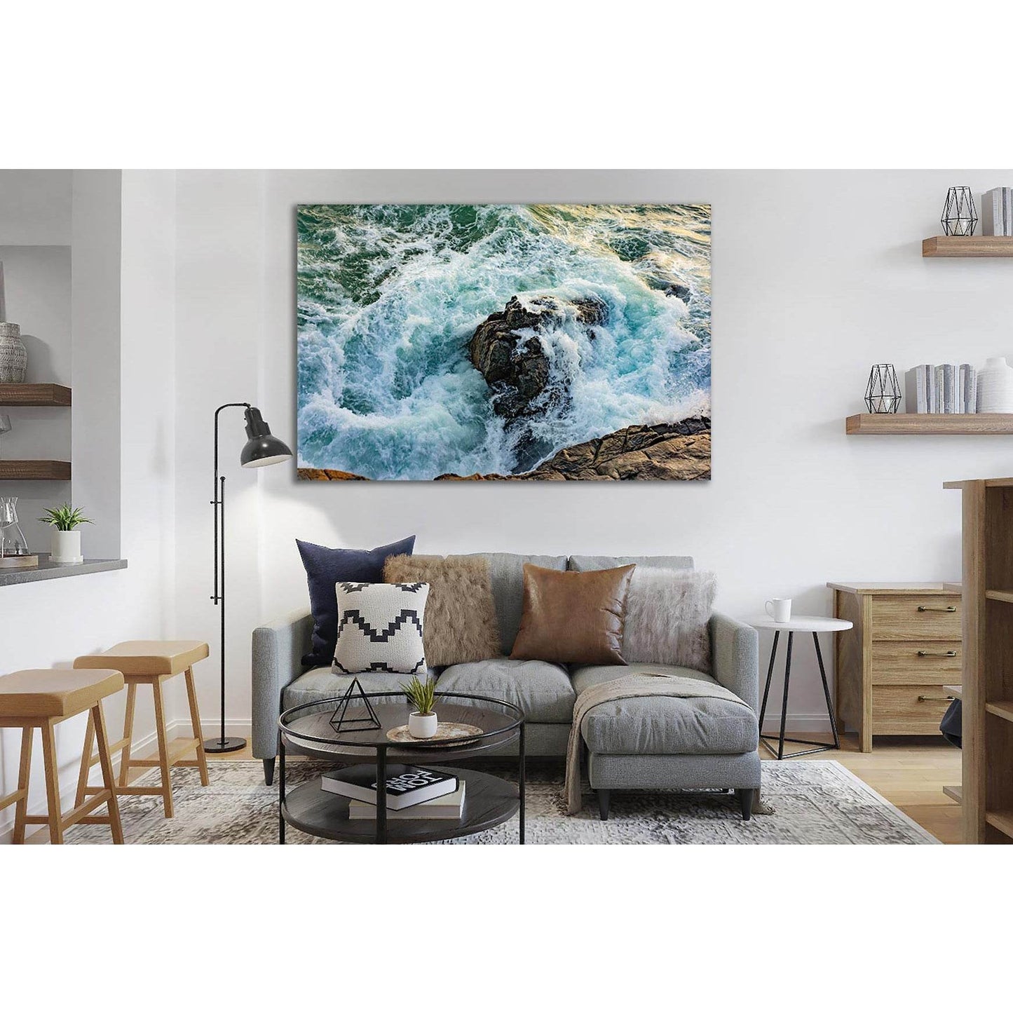Stormy Waves By The Shore №SL80 Ready to Hang Canvas Print - Zellart Canvas Prints 0new, ALL_Products, Beach Ocean & Waves