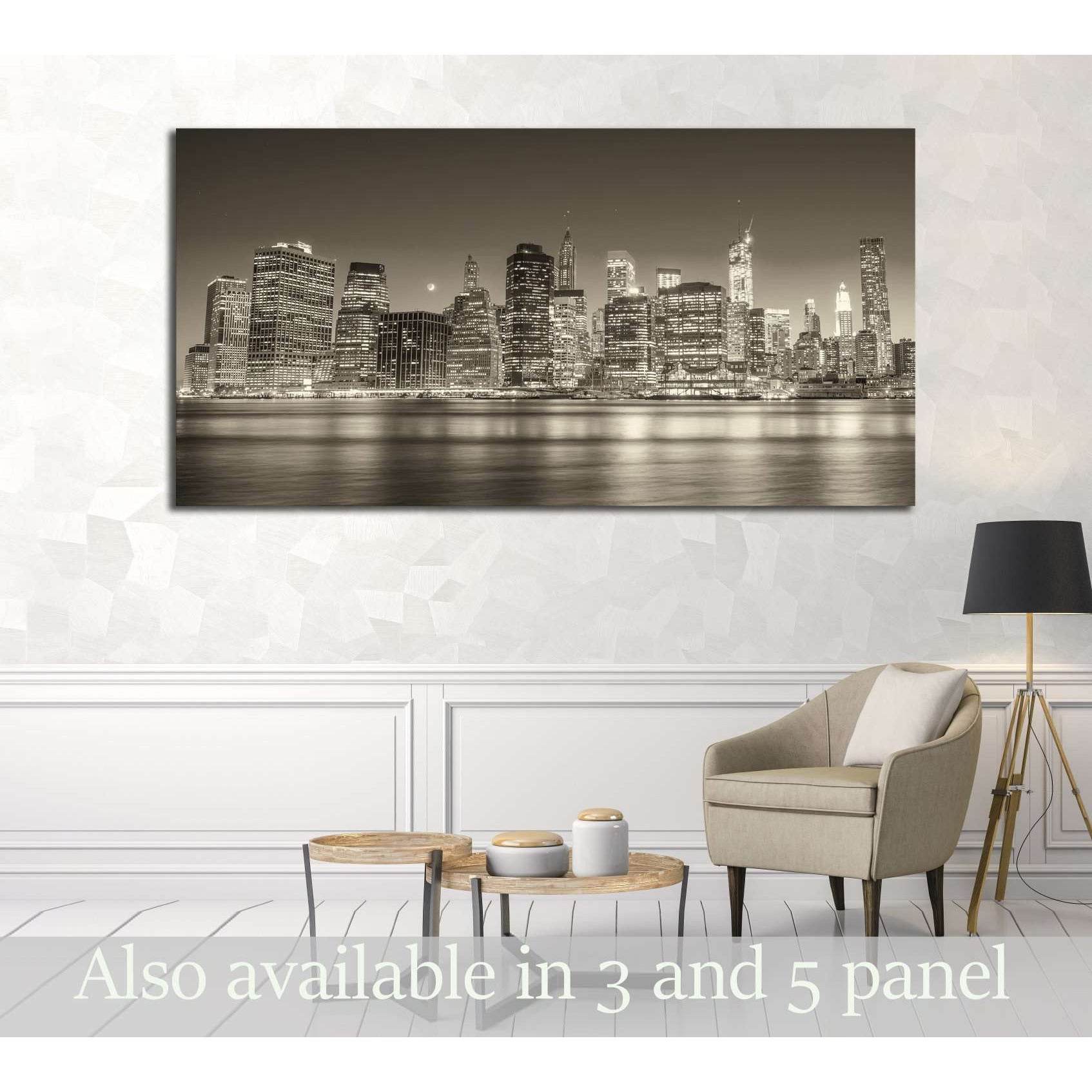 Stunning Manhattan lights at dusk. Reflections on East River - New York №2952 Ready to Hang Canvas Print - Zellart Canvas Prints 0_NY_ART, ALL_Products, s-2952