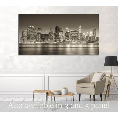 Stunning Manhattan lights at dusk. Reflections on East River - New York №2952 Ready to Hang Canvas Print - Zellart Canvas Prints 0_NY_ART, ALL_Products, s-2952