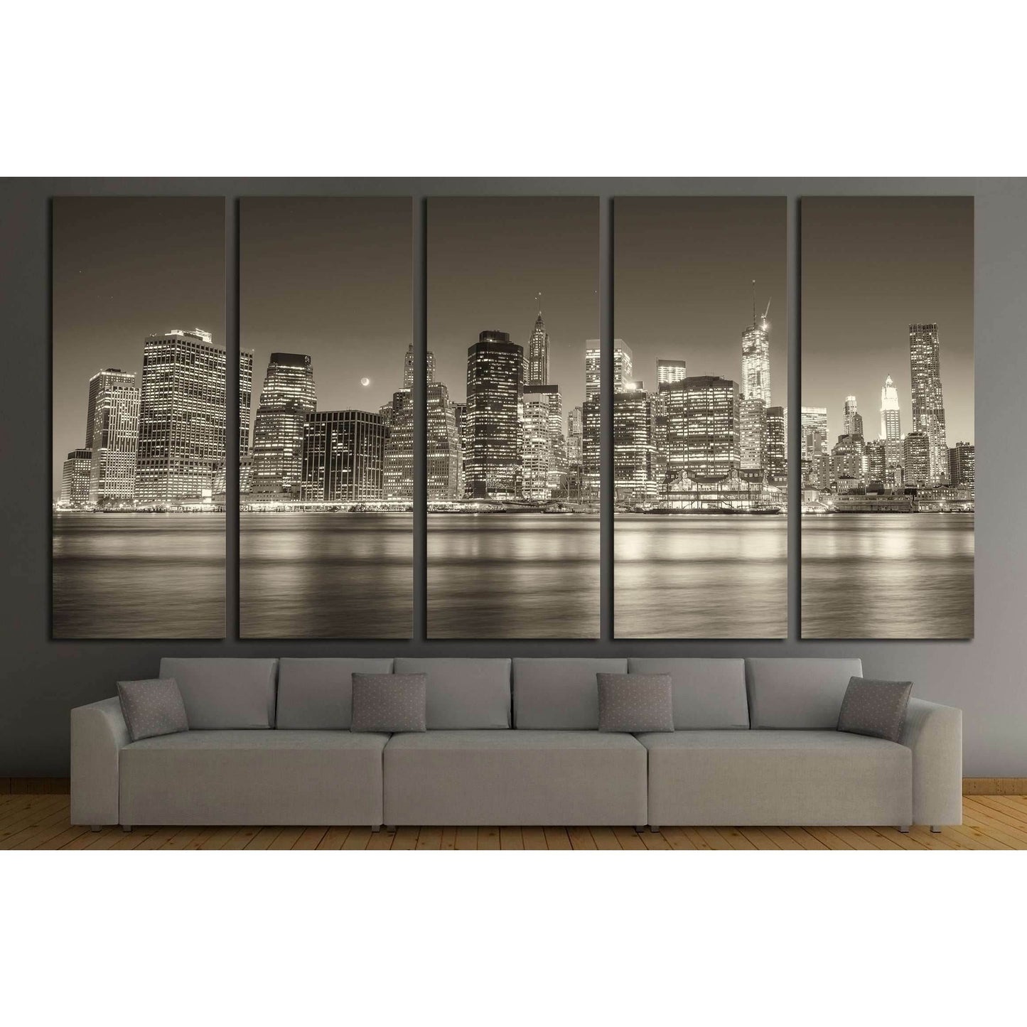 Stunning Manhattan lights at dusk. Reflections on East River - New York №2952 Ready to Hang Canvas Print - Zellart Canvas Prints 0_NY_ART, ALL_Products, s-2952