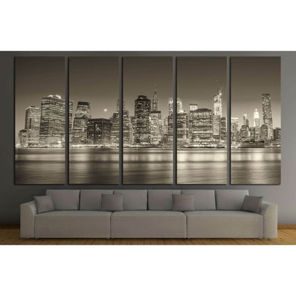 Stunning Manhattan lights at dusk. Reflections on East River - New York №2952 Ready to Hang Canvas Print - Zellart Canvas Prints 0_NY_ART, ALL_Products, s-2952