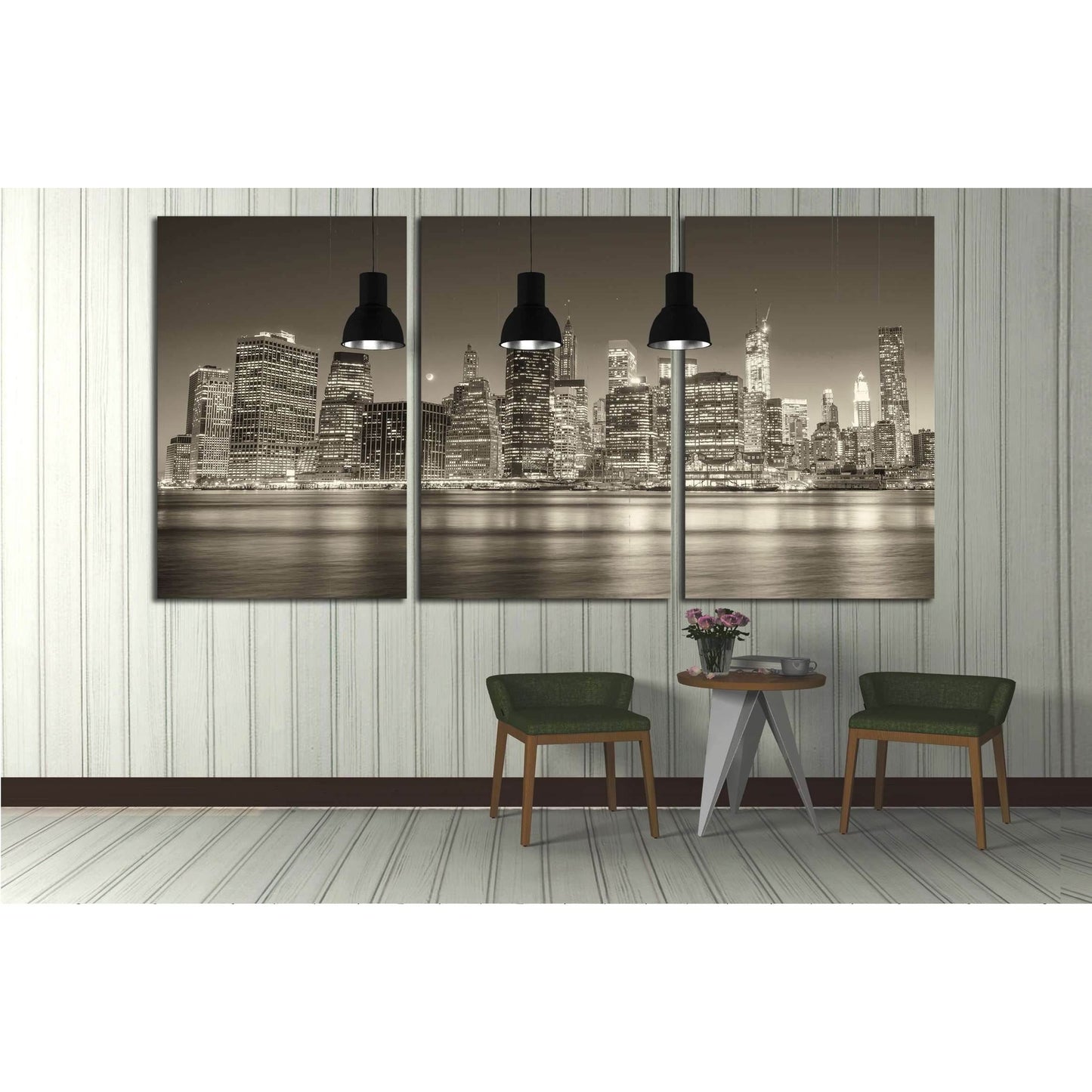 Stunning Manhattan lights at dusk. Reflections on East River - New York №2952 Ready to Hang Canvas Print - Zellart Canvas Prints 0_NY_ART, ALL_Products, s-2952