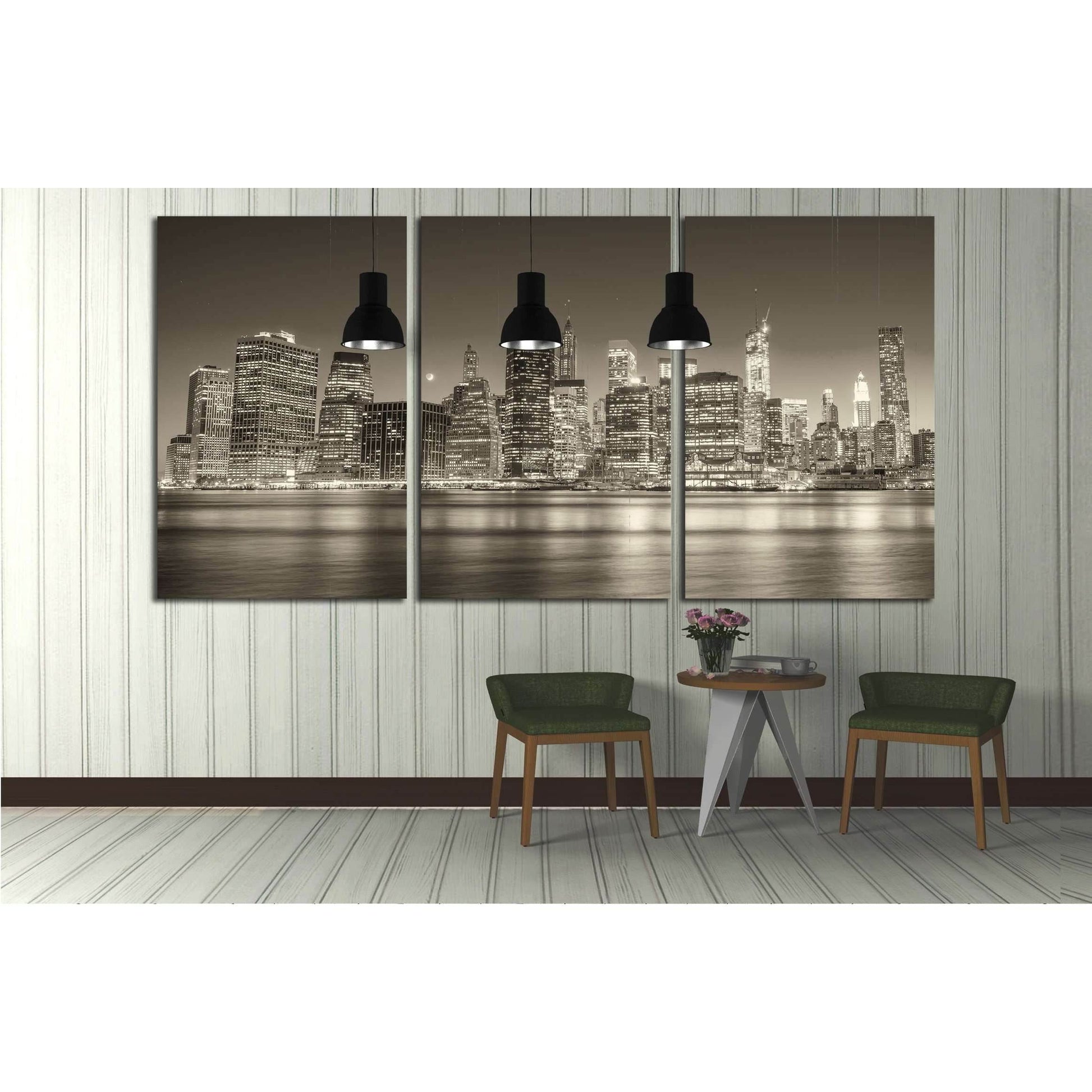 Stunning Manhattan lights at dusk. Reflections on East River - New York №2952 Ready to Hang Canvas Print - Zellart Canvas Prints 0_NY_ART, ALL_Products, s-2952