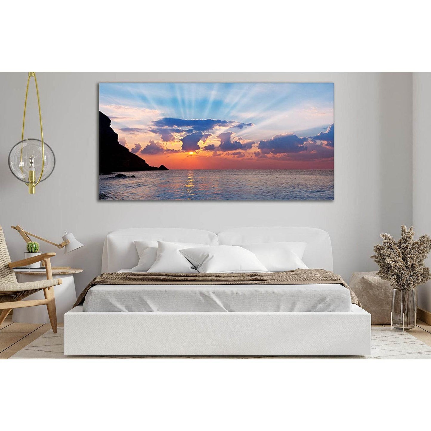 Sun Rays Sea Sunset №SL207 Ready to Hang Canvas Print - Zellart Canvas Prints 0new, ALL_Products, Beach Ocean & Waves, SUNRISE & SUNSET WALL ART