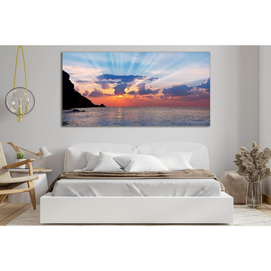 Sun Rays Sea Sunset №SL207 Ready to Hang Canvas Print - Zellart Canvas Prints 0new, ALL_Products, Beach Ocean & Waves, SUNRISE & SUNSET WALL ART